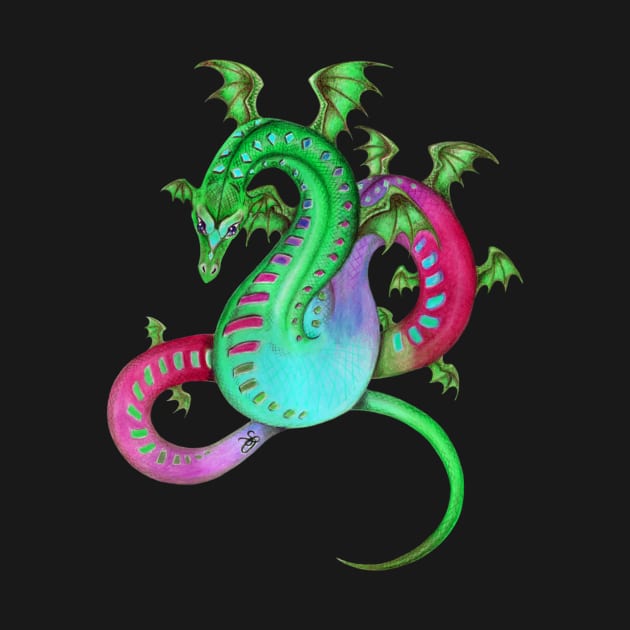 Fabulous Rainbow Dragon in Green, Teal, and Pink by Sandra Staple