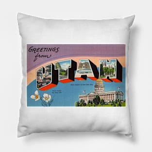 Greetings from Utah - Vintage Large Letter Postcard Pillow