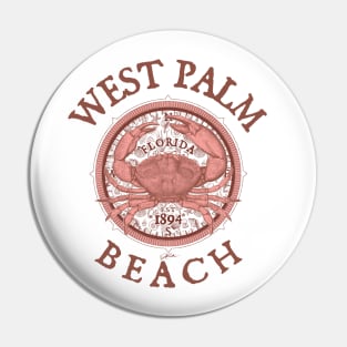 West Palm Beach, Florida, with Stone Crab on Wind Rose Pin