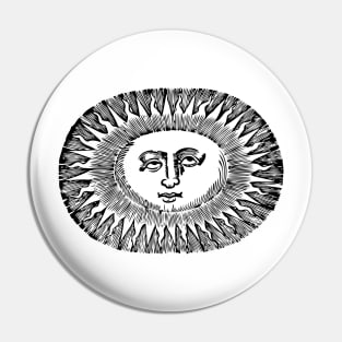 celestial bored sun with face line drawing vintage rays Pin