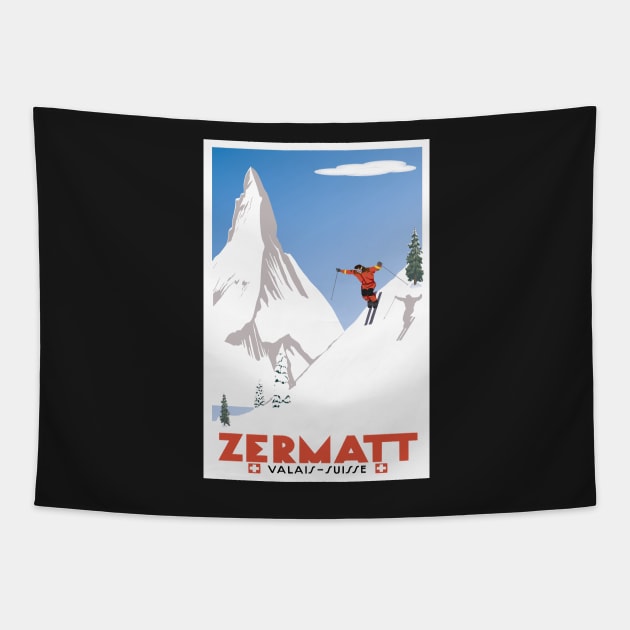 Zermatt, Valais, Switzerland,Ski Poster Tapestry by BokeeLee