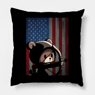 Cute Bear USA Flag Archery Pillow