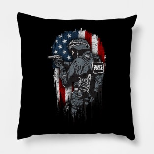 Police American Flag SWAT Cop Law Enforcement Pillow