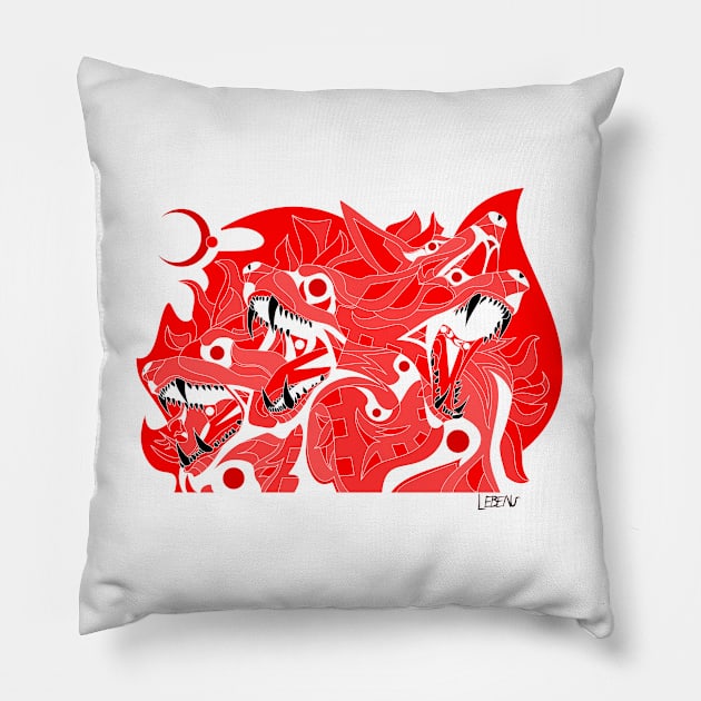 cadejo hell hound of cerberus dogs ecopop in flames art Pillow by jorge_lebeau