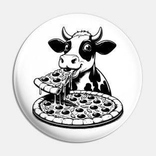 Cow eating Pizza Black & White Pin