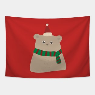 Bear with a Christmas Hat Tapestry