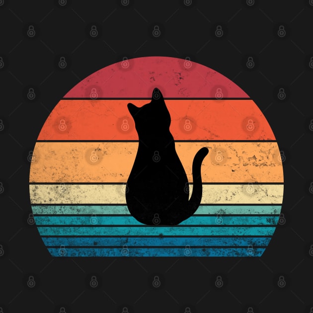 Black Cat Sitting Retro 80s Style Sunset Cute Kitten Vintage Funny Cat by Bunny Prince Design