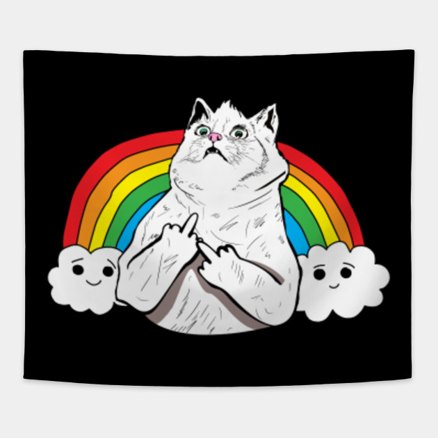 Fluff Off Rainbow Cat Rainbow Cat Gay Pride Tapestry Teepublic