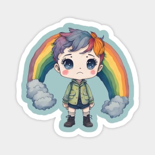 watercolor sad rainbow boy illustration sticker Magnet