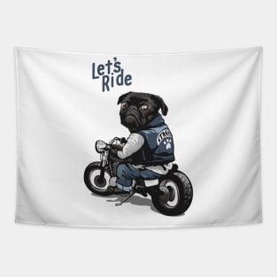 Let's ride biker pug dog Tapestry
