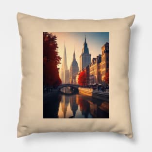 Autumn's Palette: A City Awash in Vibrant Hues Pillow