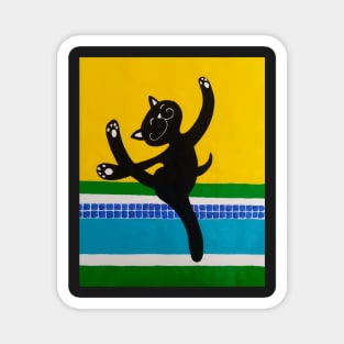 black cat dancing at the pool Magnet