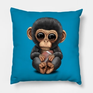 Cute Baby Chimp Playing With Football Pillow