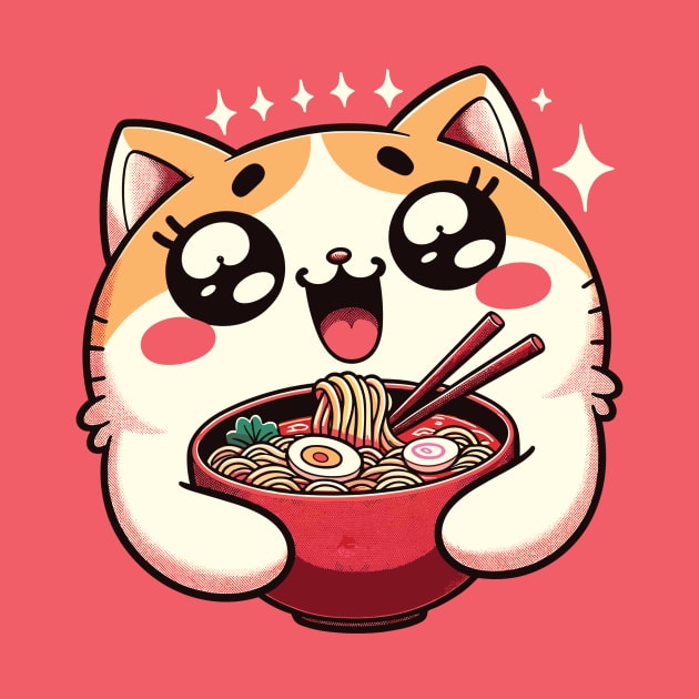 Cute Anime Kawaii Neko Cat Eating Ramen by Envirofriendly Designs