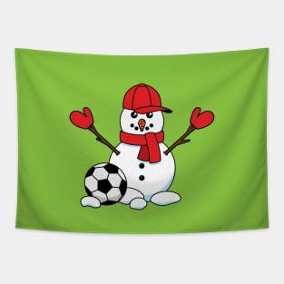 Funny Snowman with Soccer Ball Tapestry