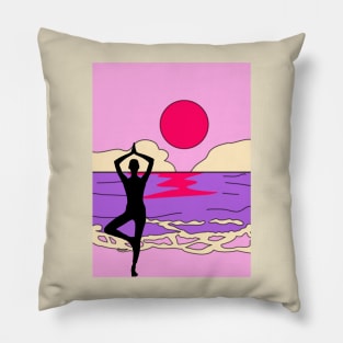 Animated Yoga Sun and Ocean  Graphic Pillow