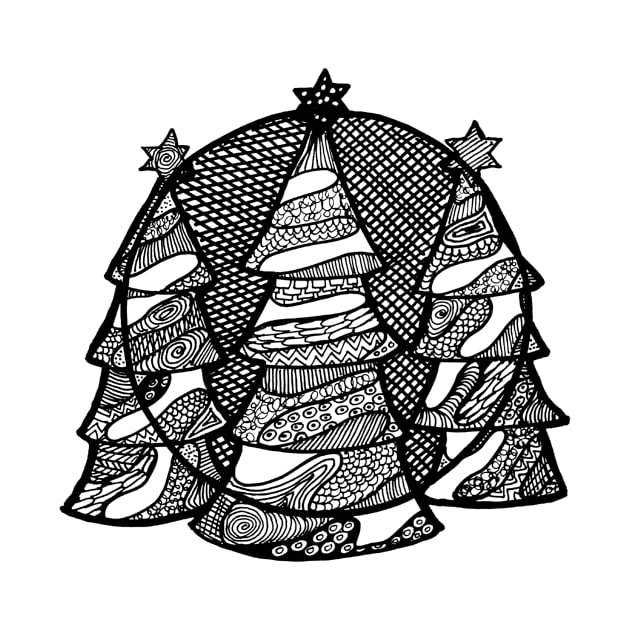 Fir trees in black ink by Puddle Lane Art