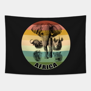 Big Five of Africa on Vintage Retro Africa Sunset Tapestry