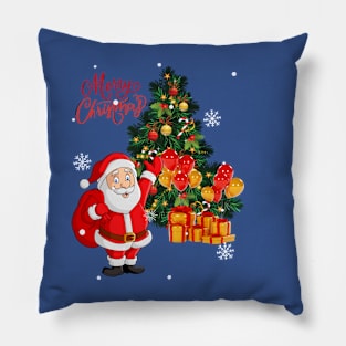 Santa Claus near the Christmas tree Pillow