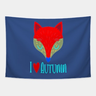RED I LOVE AUTUMN FOX Tapestry