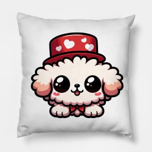 Cute Kawaii Valentine's Puppy with Love hearts Hat Pillow