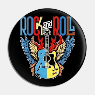 Vintage Retro Distressed 80s Rock & Roll Music Guitar Wings Pin