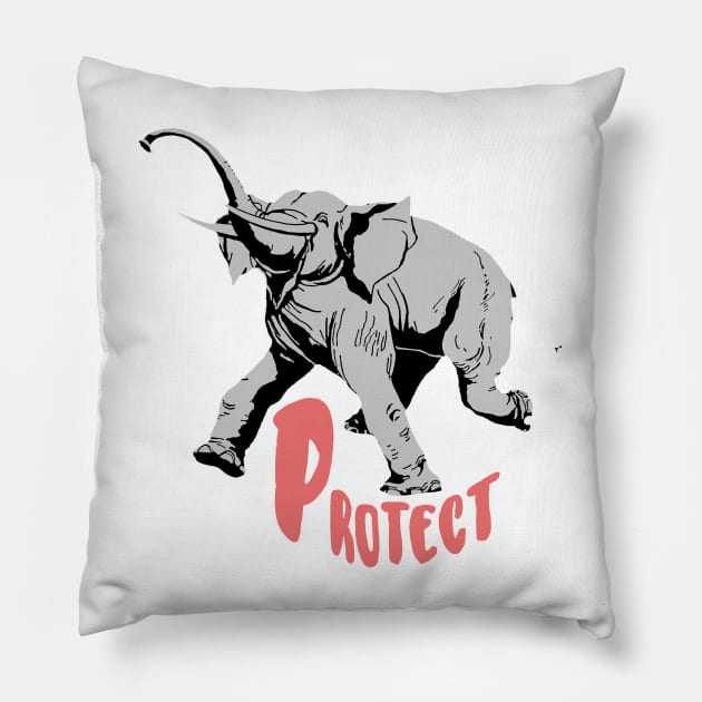 Protect Elephants Animal Conservation Pillow by encycloart