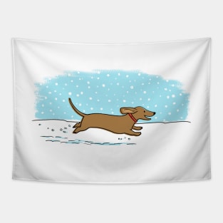 Cute Dachshund Snow Holiday | Winter Wiener Dog Tapestry