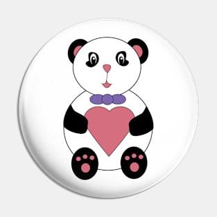 Panda Bear Wearing Bow Tie Holding Heart Pin