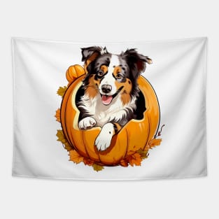 Australian Shepherd Dog inside Pumpkin #4 Tapestry