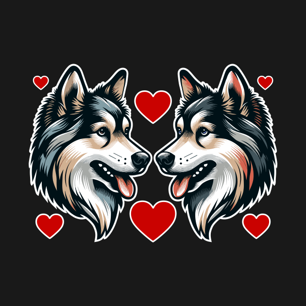 Love Huskies Couple Tee, Cute Dog Lover T-Shirt, Valentines Canine Design, Unisex Adult Clothing, Gift for Pet Owners by Cat In Orbit ®