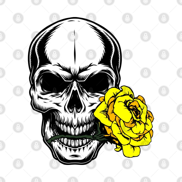 SKULL WITH YELLOW ROSE 03 by GrayArt