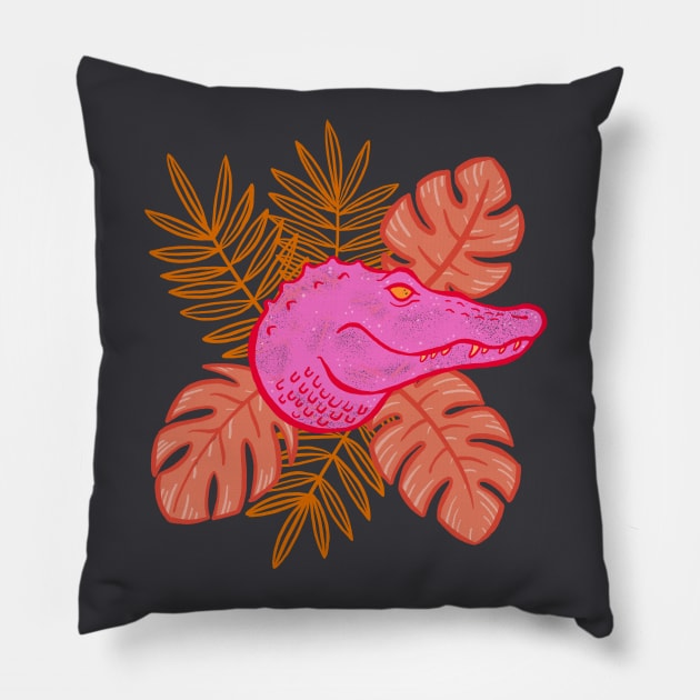 Tropical Botanical Hot Pink Alligator Pillow by Carabara Designs
