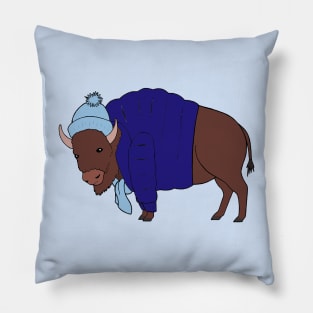 Buffalo Winter - blue Pillow