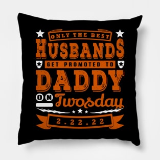 Promoted To Daddy on Twosday Typography White Brown Text Pillow