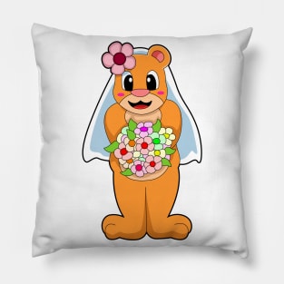 Bear as Bride with Flowers Pillow