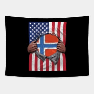 Norway Flag American Flag Ripped - Gift for Norwegian From Norway Tapestry