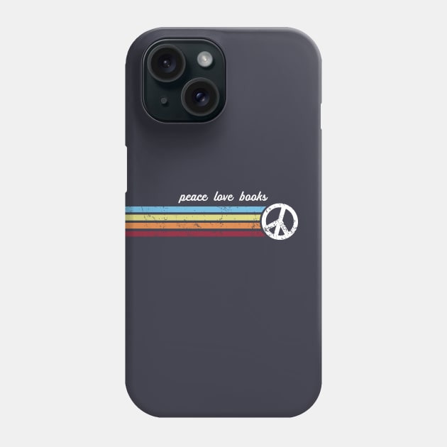 Retro Stripes Peace Love Books Phone Case by Jitterfly