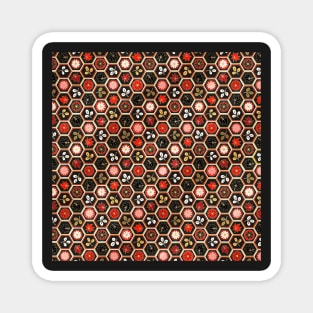 Traditional Japanese Kikkou Tortoise Shell Autumn Geometric Floral Pattern with Maple Leaves, Bush Clover, and Chrysanthemum in Bold Gold Black and Red Magnet