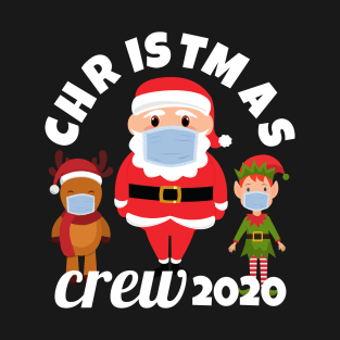 Christmas Crew 2020 Funny Face Mask Wearing Santa Reindeer and Elf Matching Family Christmas T-Shirt