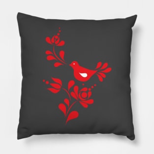 Spring bird and flower in red illustration Pillow