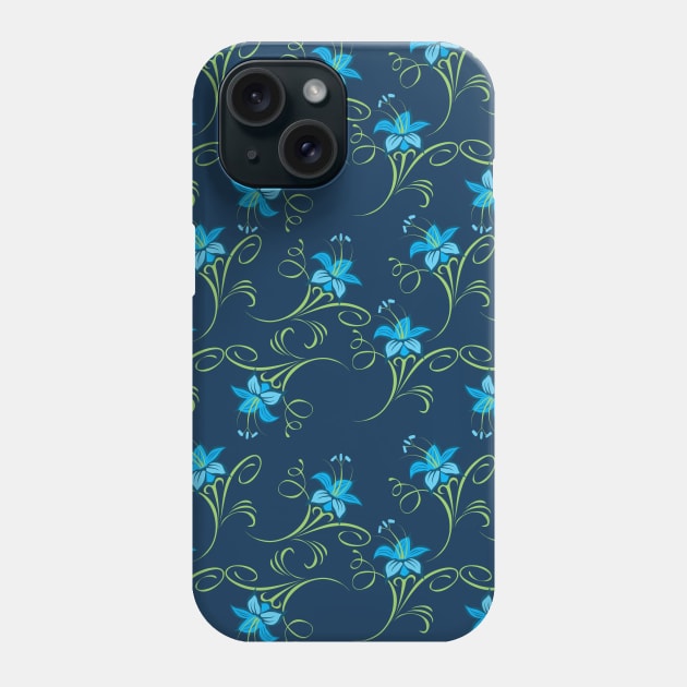 Blue Lilies Flowers Floral Pattern Phone Case by oknoki