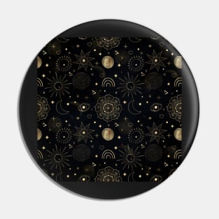 Boho Gold Space doodles Black Design Pin