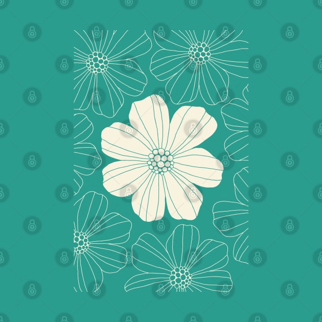 Marsh Mallow Doodle Flower Cream and Teal by tramasdesign