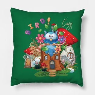 In Stock Crazy bird for kids Best mushroom house for Youth Short Sleeve Pillow