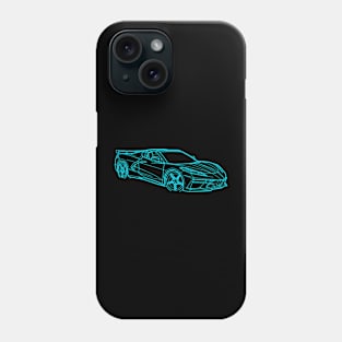 Rapid Blue C8 Racecar 3/4 View Outline Silhouette Outline Blue Supercar Sports car Racing car C8 Corvette Phone Case