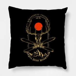 Skull deer mountain gold Pillow