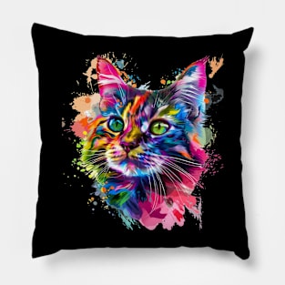 Domestic Shorthair Cat Colorfull Pop Art Design For Cat Onwer Pillow