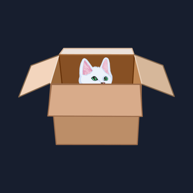 White Kitten Peeking from Cardboard Box by Art by Deborah Camp