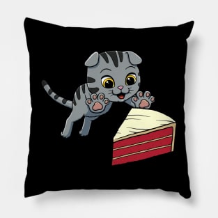 Scottish Fold Cat excited to eat Red Velvet Cake Pillow